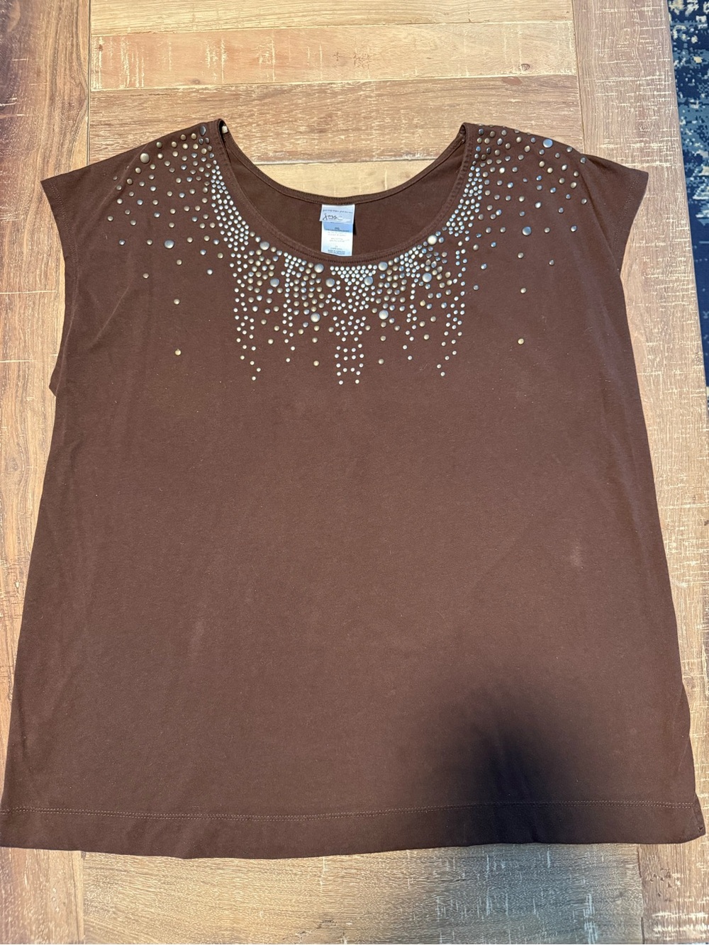 Just My Size Brown Short-Sleeve Scoop Neck Top with Stud Accents
